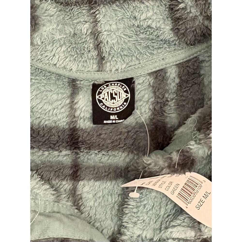 PacSun Womens Homecoming Button Down Sherpa Shirt Shacket Jacket M/L Green Plaid - Picture 2 of 5